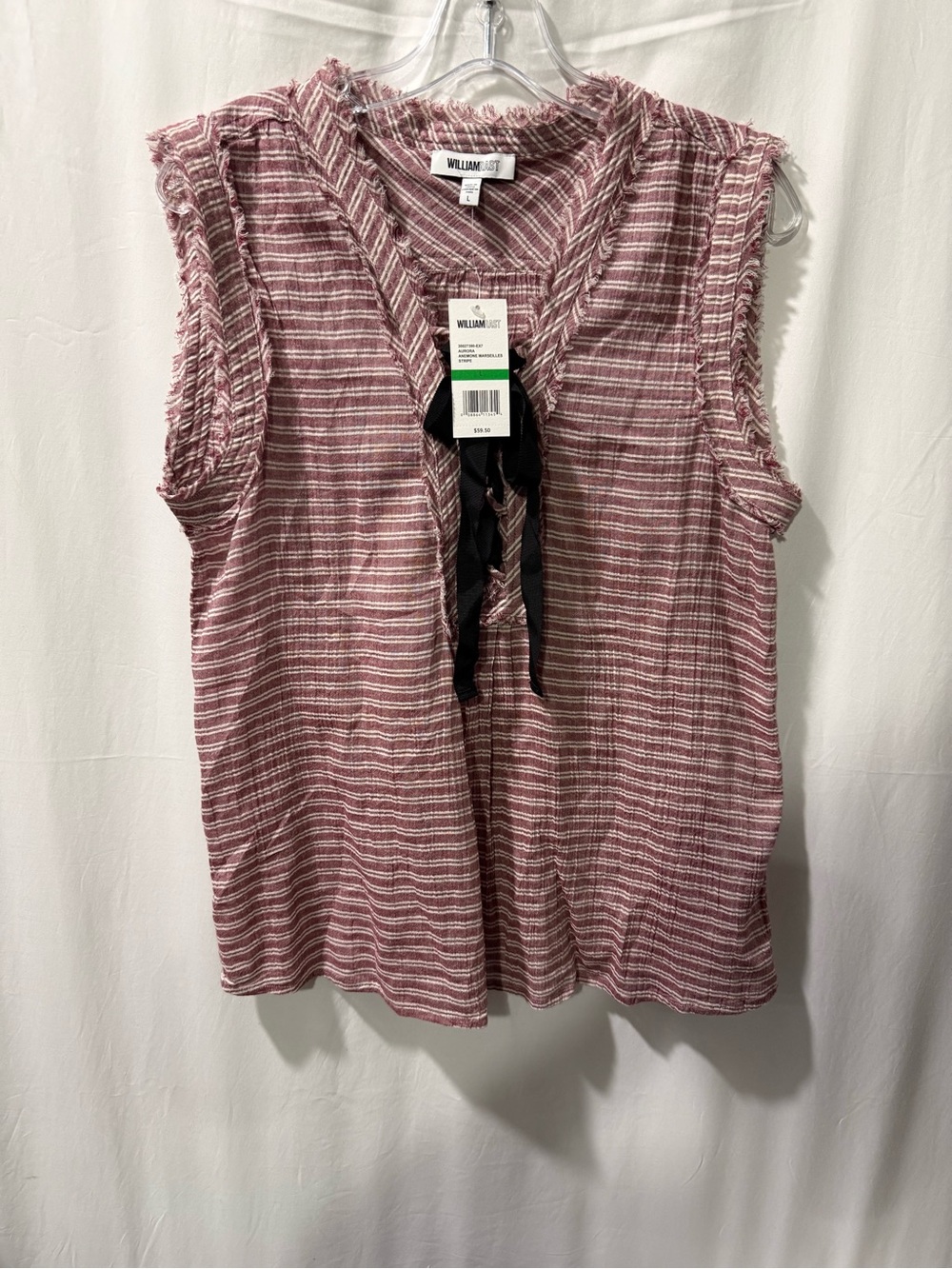 William Rast Pink Striped Sleeveless V-Neck Tank with Black Tie